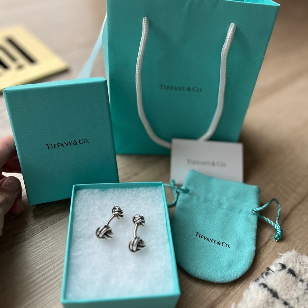 Tiffany & Co. Sterling Silver Knot Cufflinks with Tiffany Blue Packaging